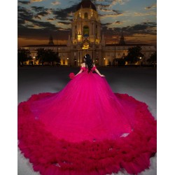 Customized Hot Pink Quinceanera Dress Tiered Ball Gown Gold Lace Applique Sweet 16 Vestidos De 15 Anos