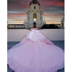 Customized Pink Quinceanera Dress Ball Gown Lace Applique Beading Crystals Bow Corset Sweet 16 Vestidos De 15 Anos