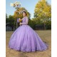 Long Sleeve Vestidos De 15 Anos Lilac Quince Dress Sweetheart Neck Instagram Gowns Lace Appliques Birthday Party Dress