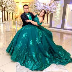Off Shoulder Green Quinceanera Dress Ball Gown Sequin Corset Pageant Sweet 15 Party Customize