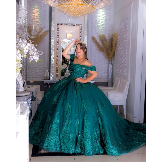 Off Shoulder Green Quinceanera Dress Ball Gown Sequin Corset Pageant Sweet 15 Party Customize