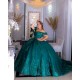 Off Shoulder Green Quinceanera Dress Ball Gown Sequin Corset Pageant Sweet 15 Party Customize
