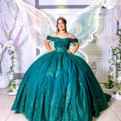 Off Shoulder Green Quinceanera Dress Ball Gown Sequin Corset Pageant Sweet 15 Party Customize