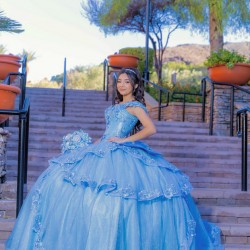 Off Shoulder Sky Blue Quinceanera Dress Ball Gown Lace Applique Mexico Sweet 16 Vestido De 15 Anos