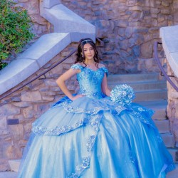 Off Shoulder Sky Blue Quinceanera Dress Ball Gown Lace Applique Mexico Sweet 16 Vestido De 15 Anos