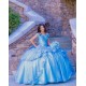 Off Shoulder Sky Blue Quinceanera Dress Ball Gown Lace Applique Mexico Sweet 16 Vestido De 15 Anos