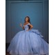 Pearl Sequin Blue Quinceanera Dress Off Shoulder Girl Women Dress Sweetheart Neck Vestidos De 15 Anos With Bow