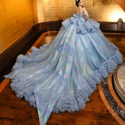 Ruffles Ball Gown Sky Blue Quinceanera Dresses for Women Sweet 15 Gowns Party Vestido De Baile Customized
