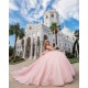 Sweetheart Neck Quinceanera Dress Pink Vestidos De 15 Anos Off Shoulder Lace Appliques Sweet 15 Gowns With Bow