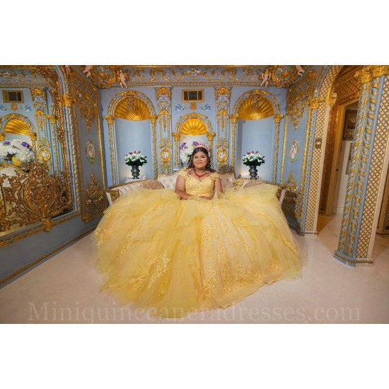 V Neck Gold Quinceanera Dress Off Shoulder Sweet 15 Gowns Lace Appliques Vestidos De 15 Anos Ruffled 2024 Instagram Gowns