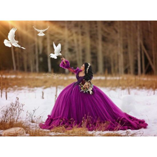 Long Sleeve Purple Quince Dress Sweetheart Neck Instagram Gowns Ruffled Birthday Party Dresses Lace Appliques Vestidos De 15 Anos