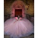 Off Shoulder Pink Quince Dress Lace Appliques Crystal Birthday Party Gowns V Neck Vestidos De 15 Anos