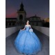 Sequin Sky Blue Quince Dress Off Shoulder Birthday Party Gowns Sweetheart Neck Vestidos De 15 Anos