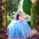 Off Shoulder Quince Dress Sky Blue Vestidos De 15 Anos V Neck Women 2024 Ball Gown With 3D Flowers