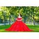 Off Shoulder Red Quince Dresses Sweetheart Neck 15 Birthday Party Gowns Lace Appliques Vestidos De XV Anos Ball Gown Princess Dress