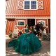 Sweetheart Neck Emerald Green Quince Dress Lace Appliques Off Shoulder Girls Sweet 16 Dresses Vestidos De 15 Anos
