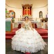 Ruffled Champagne Quince Dress Sweetheart Neck Birthday Party Gowns Long Sleeve Vestidos De 15 Anos