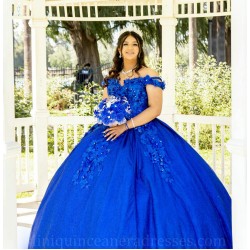 Sweetheart Neck Vestidos De 15 Anos Blue Quince Dress Off Shoulder Girl Birthday Gowns With 3D Flowers