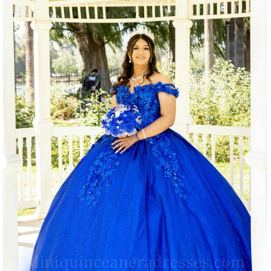 Sweetheart Neck Vestidos De 15 Anos Blue Quince Dress Off Shoulder Girl Birthday Gowns With 3D Flowers