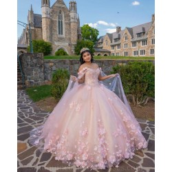 Cape Sleeve 15 Anos Pink Quince Dress Sweetheart Neck Women 2024 Ball Gown Girl Birthday Gowns With 3D Flowers