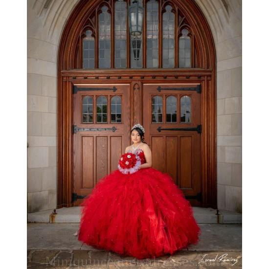 Ruffled 15 Anos Red Quince Dress Sweetheart Neck Girl Birthday Gowns Lace Appliques Sleeveless Women 2024 Ball Gown