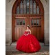 Ruffled 15 Anos Red Quince Dress Sweetheart Neck Girl Birthday Gowns Lace Appliques Sleeveless Women 2024 Ball Gown