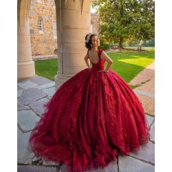 Sleeveless 15 Anos Red Quince Dress V Neck Women 2024 Ball Gown Girl Birthday Gowns With 3D Flowers